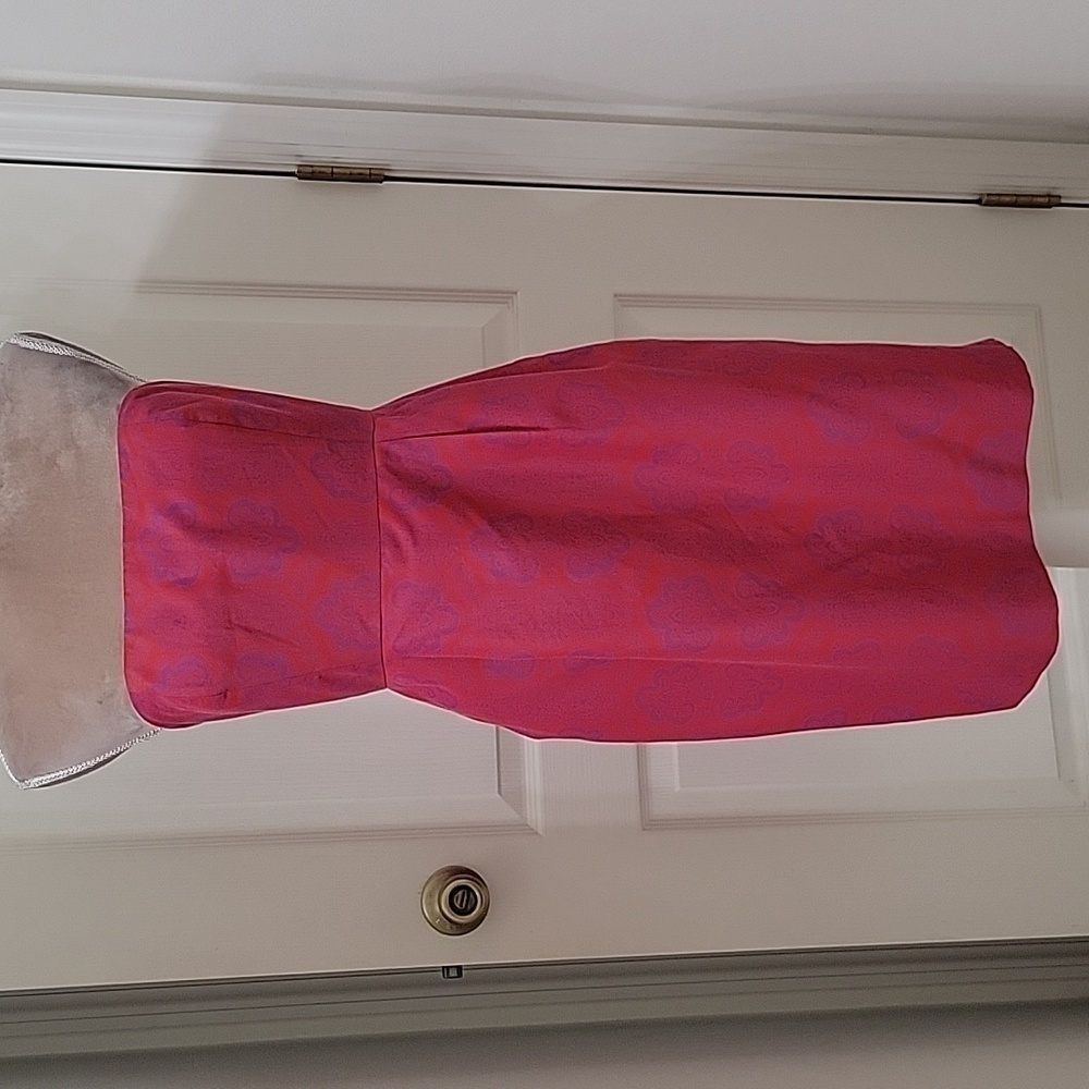 J Crew Size 8 "Ella" Medallion Paisley Strapless Red and Purple Dress Silk Blend